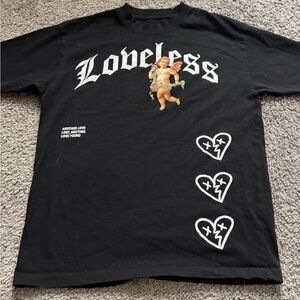 Black Graphic Tee with Angel and Heart Design